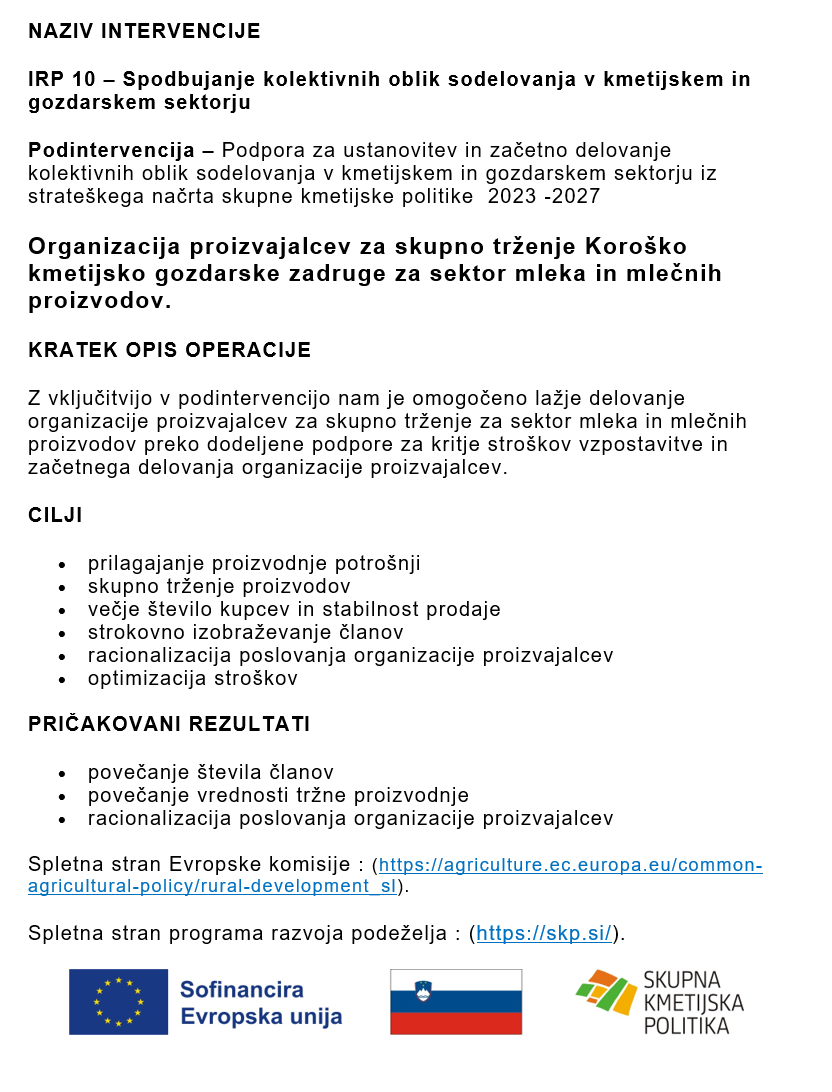 Intervencija IRP10 Mleko