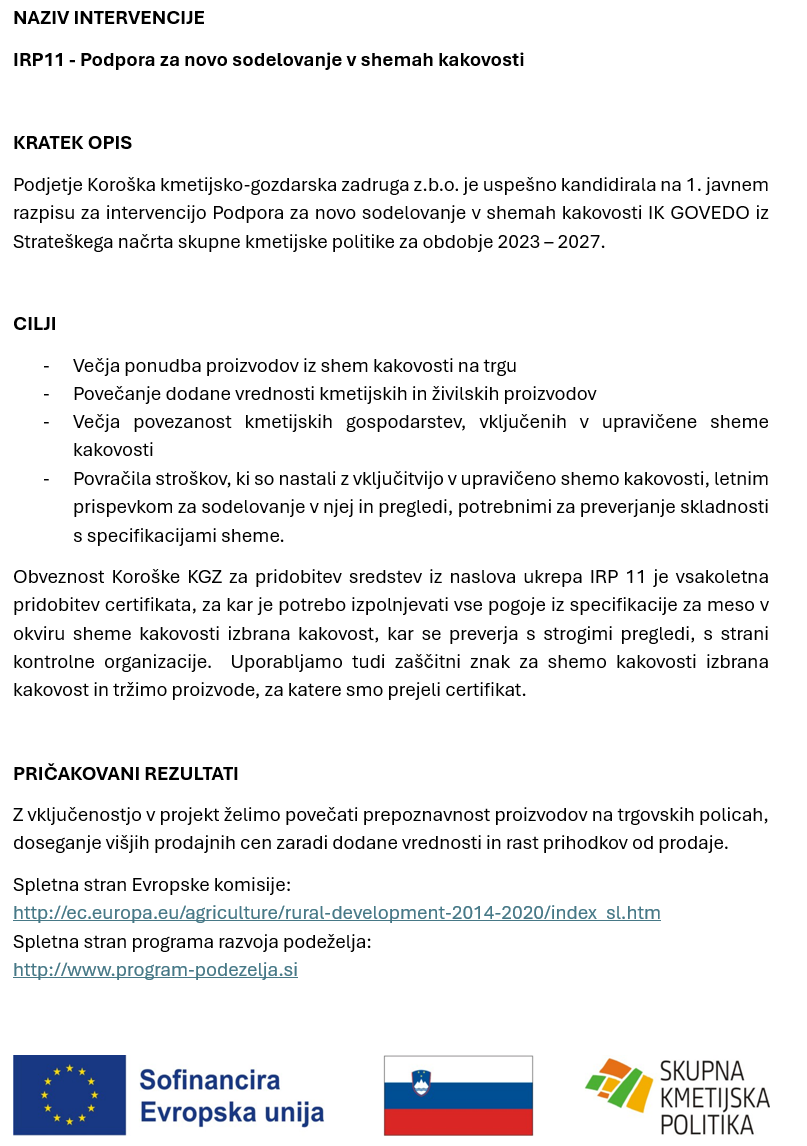 Shema kakovosti IRP11 – 1. del